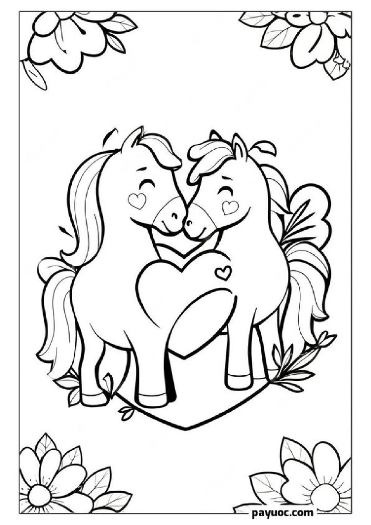 35+ Crazy Valentine Coloring Pages Featuring Horses (FREE PDFs)