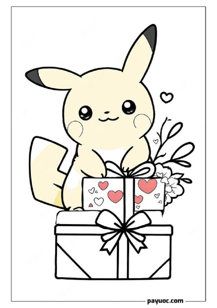 Pikachu Valentine Coloring Page
