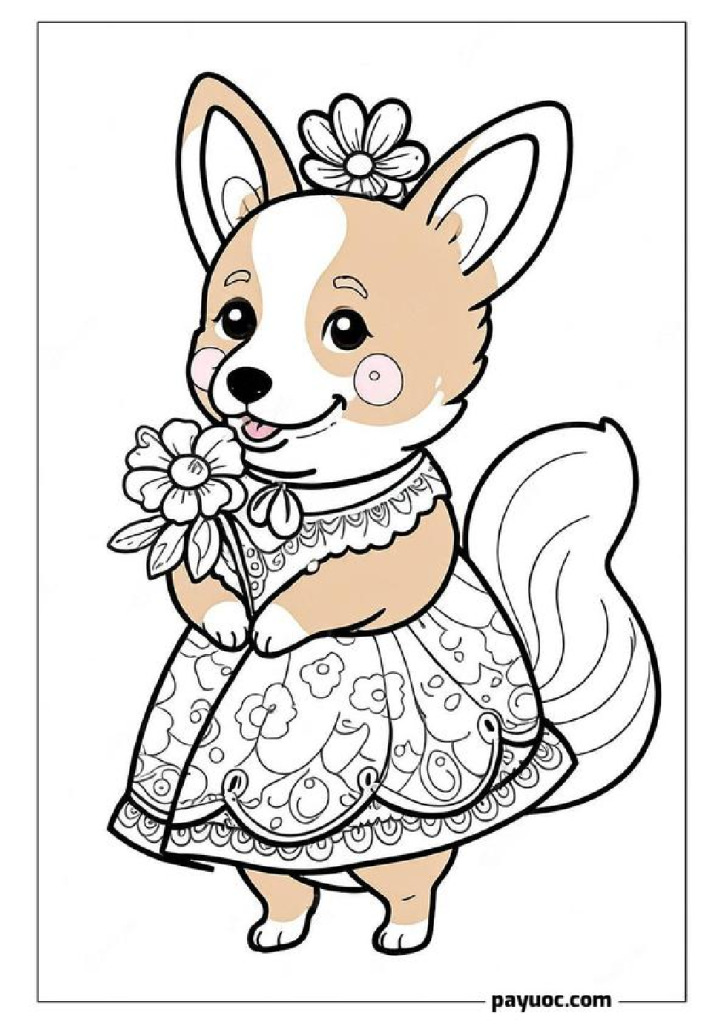 Corgi in Floral Dress