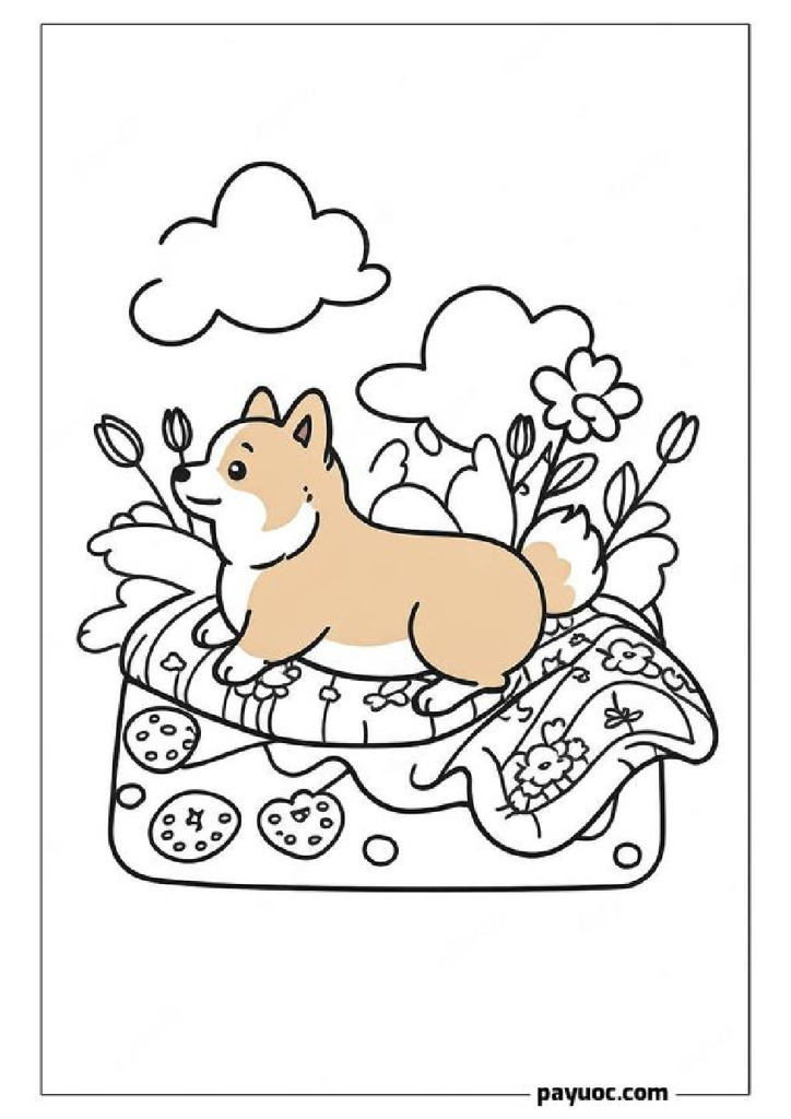 Corgi with Flower Picnic