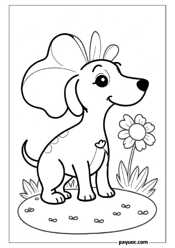 Dachshund Sniffing Flowers