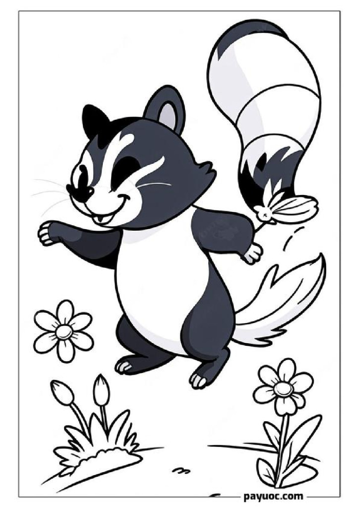 Joyful Skunk and Flowers