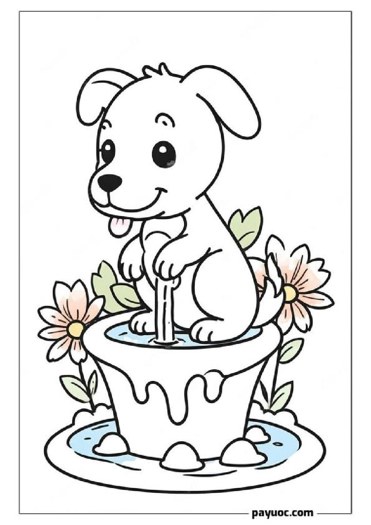Puppy Near Flower Fountain