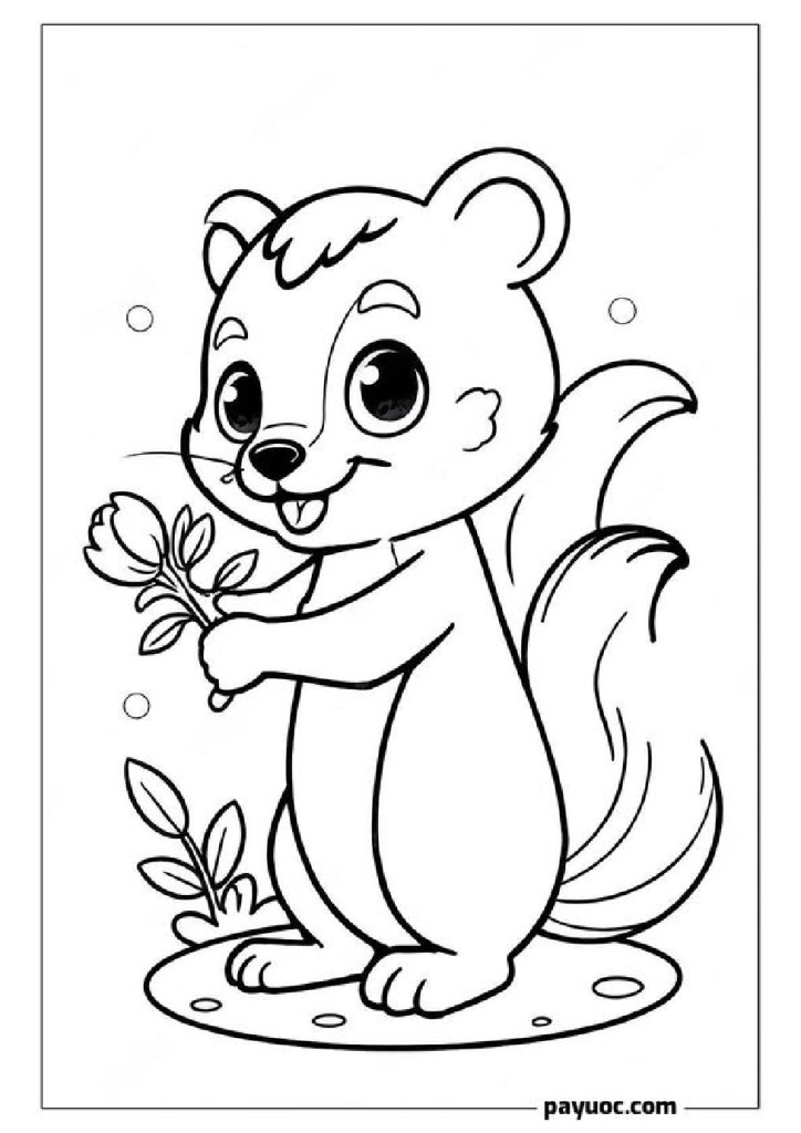 Skunk Picking Flowers